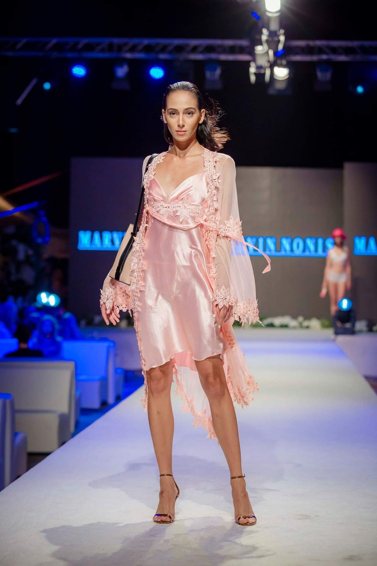 Oyster Pink Night Dress with Lace Coat