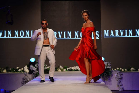 Marvin Nonis Satin Off The Shoulder Cherry Red Dress